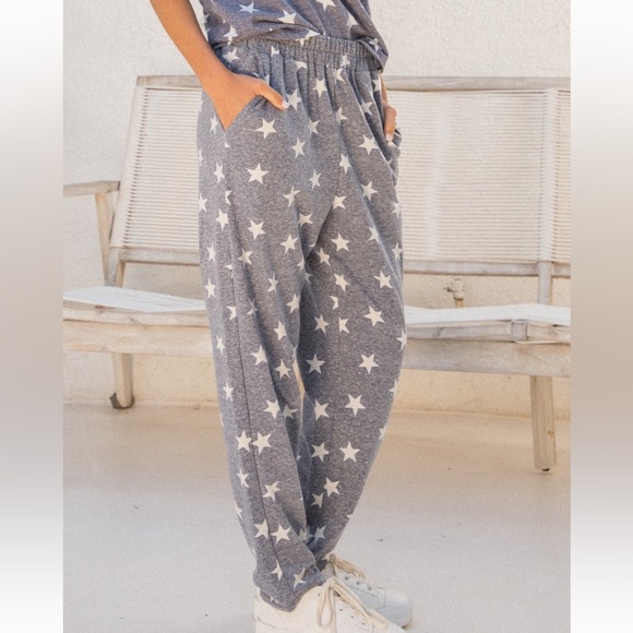 108. Star Print Hoodie & French Terry Pant Set Navy/Ivory - Picture 3 of 5